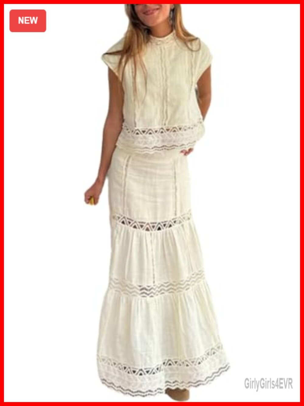 Wuitrie 2 Piece Skirt Set Round Neck Short Sleeve High Waist Maxi Skirt